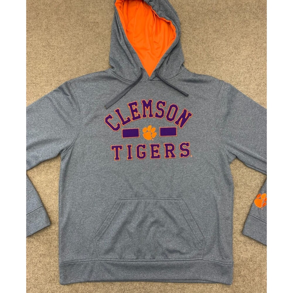 Clemson Tigers Hoodie Mens L Embroidered Spellout Fleece J.America Pullover